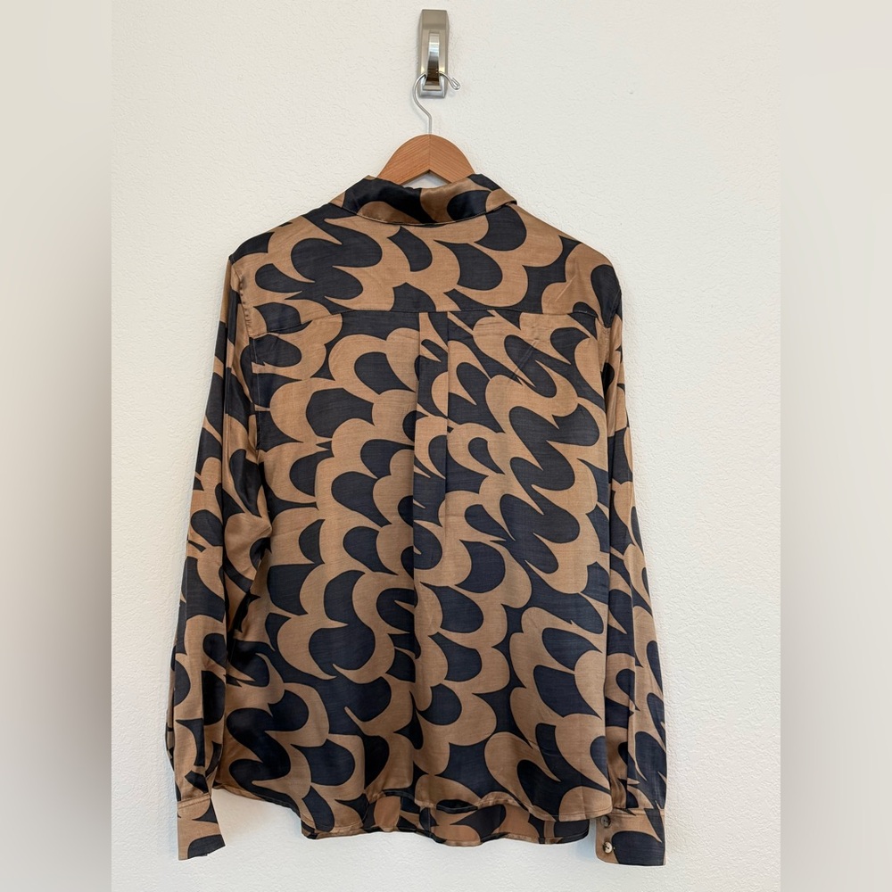 Boden Brown and Black Abstract Print Shirt Viscose & Silk Blend - Picture 4 of 7